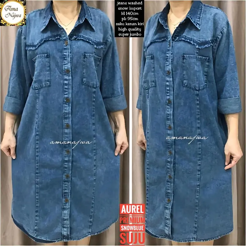 pirlo tunik , aurel tunik TUNIK JEANS JUMBO LD 140 super jumbo || Pirlo tunik jumbo, aurel tunik jumbo , retree tunik jumbo by ama najwa bahan jeans premium kancing aktiv 3
