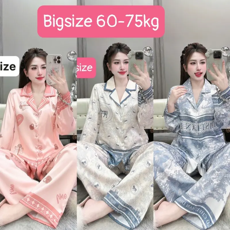 [BIGSIZE FORM TO 60-75kg] Bộ Ngủ Big Size Lụa Latin Pyjama Nhìu Hình Xinh Có Túi Quần Vải Mát Mịn Women (Dưới 75Kg)