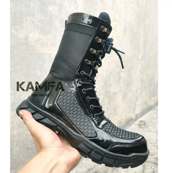 Sepatu Pdl Tni Polri Model Tawon Kulit Mengkilap Boa Jaring Hitam Shoes Safety Pria