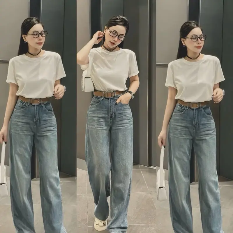 HAP (S-2XL) Quần jeans suông màu xanh lạ chất jeans mềm có 2 chiều dài 95cm và 103cm mã P3242