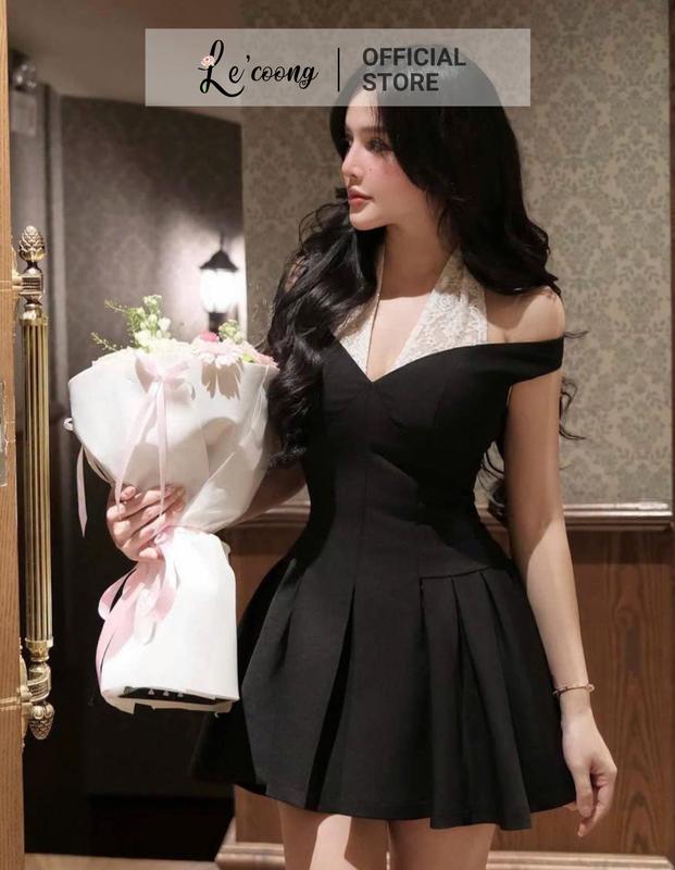 Váy Tiệc Trễ Vai Phối Ren Lưới LECOONG V903 Váy Đẹp Dáng Xòe Bồng Sang Chảnh