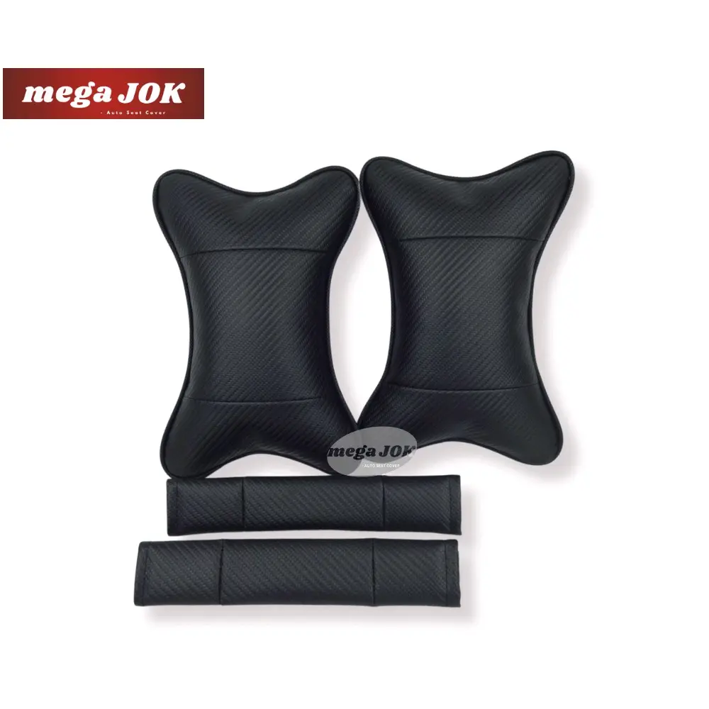 Bantal leher mobil motif Carbon 2pcs + 2pcs Cover seat Belt