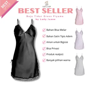 Lady.luxee BT003 Mini Dress Women Piyama Baju Tidur Daster Wanita Satin Silk Lembut Motif Renda Nightdress Nyaman