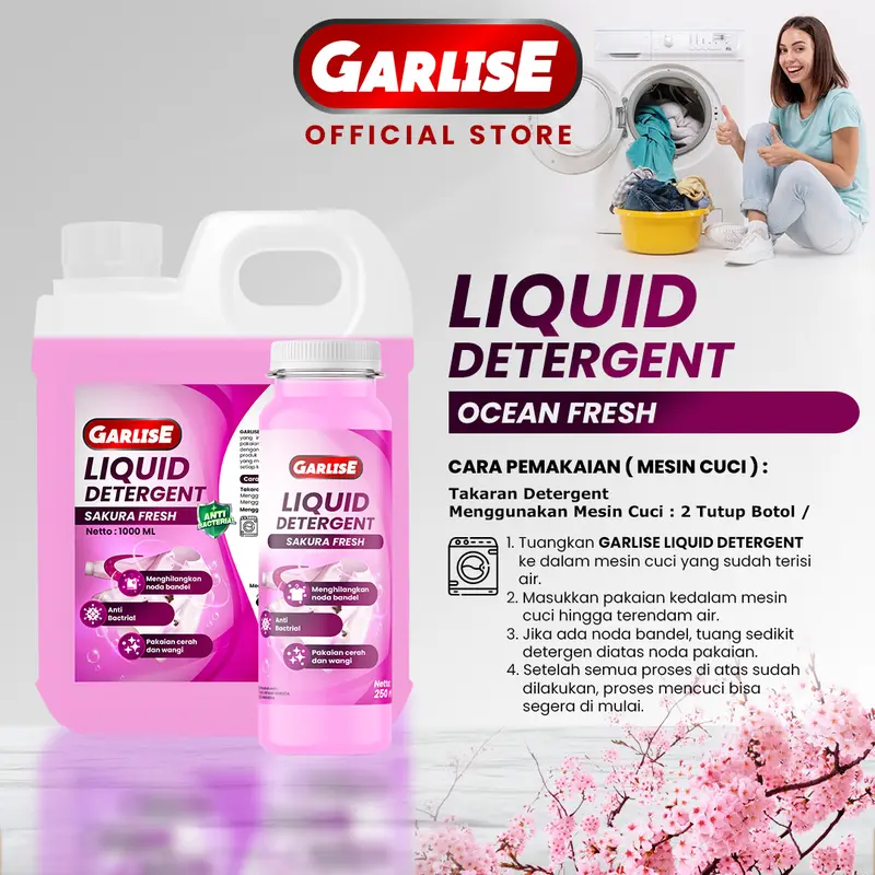 GARLISE LIQUID DETERGENT 1 LITER SAKURA FRESH DETERJEN ANTIBACTERIAL 2