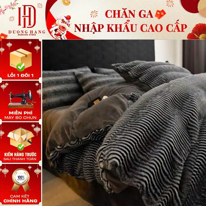  Bộ chăn ga gối Lông Chồn Hoa Ấm Áp Mềm Mại Mùa Đông -   1 vỏ chăn lót bông - 1 ga giường - 2 vỏ gối nằm  