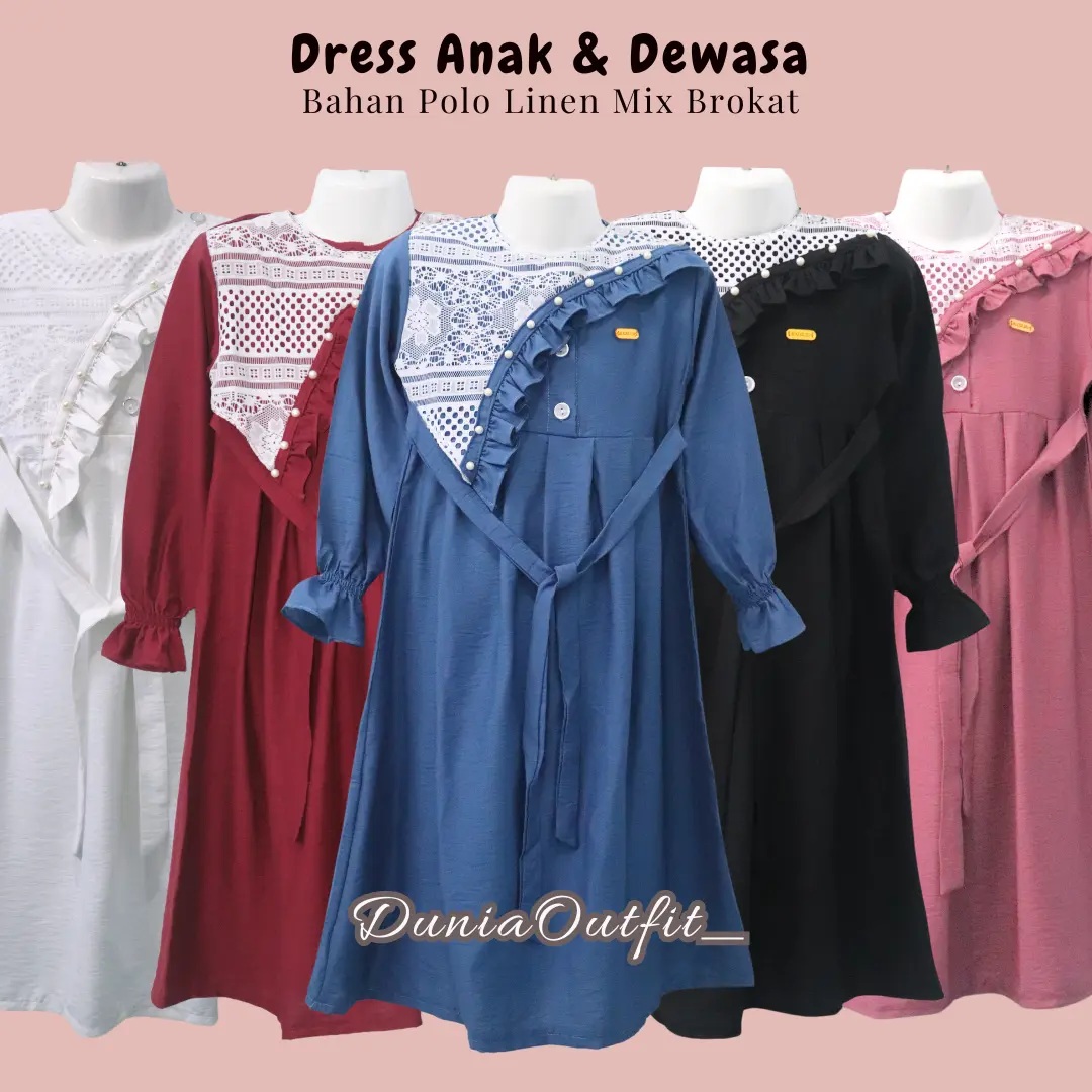 Marbela Dress - Bahan Polo Linen mix Brokat - Bisa Couple Dengan Ibu - Harga Satuan