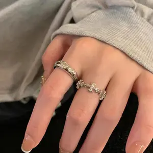 【BATIKETS】Silver Zircon Cross Open Ring Unisex Niche Light Luxury Index Finger Ring Personalized Couple Ring Love Gift
