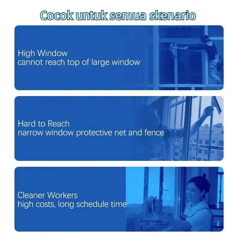 Robot Pembersih Kaca Anti Jatuh dengan Safety Rope & Sensor Cerdas Remote Adaptor Baterai Kabel 2