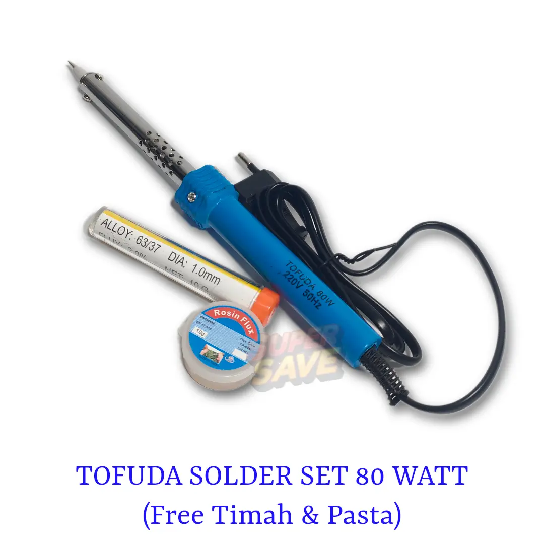 TOFUDA Solder Listrik Set 80 Watt (Bonus Timah & Pasta) soder 1 set lengkap