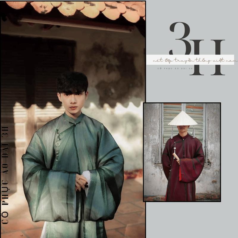 Áo cổ phục ngũ thân áo tấc nam 2 lớp tay thụng lót lụa nhật - Áo dài 3H