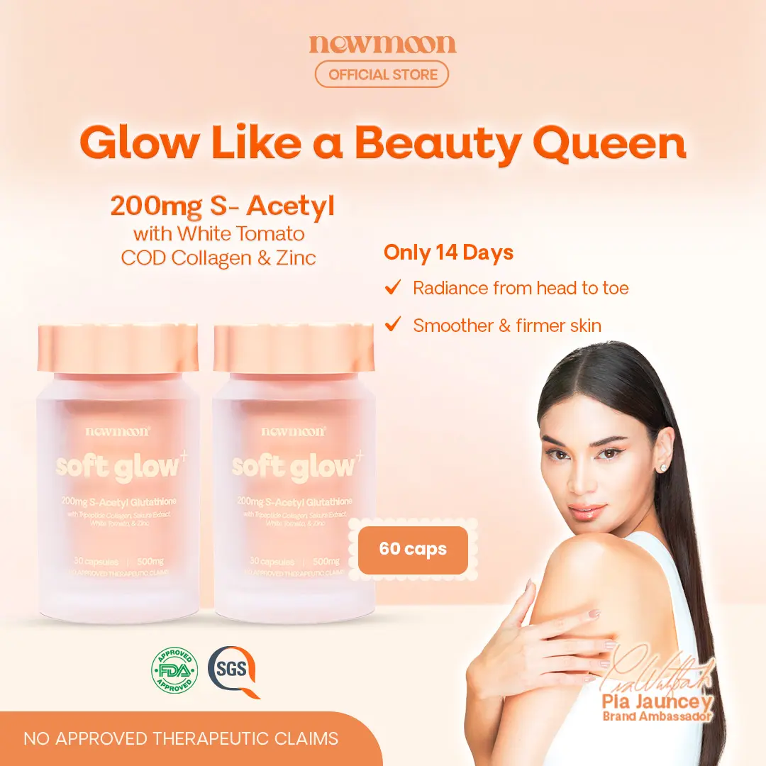 NEW MOON Brightening S-Acetyl Glutathione Supplement 60 Capsules with Collagen & Vitamin C | Soft Glow+ - TikTok Shop Philippines NEW MOON Brightening S-Acetyl Glutathione Supplement 60 Capsules with Collagen & Vitamin C | Soft Glow+ - TikTok Shop Philippines