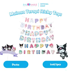 Banner dan Cake Topper Happy Birthday Tema Kuromi