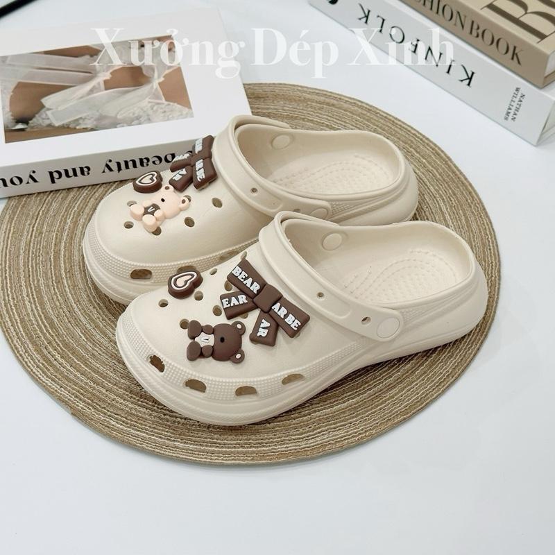 Giày sục nữ Tặng kèm charm Nơ xinh đế bệt chất eva nhẹ êm Xưởng Dép Xinh
