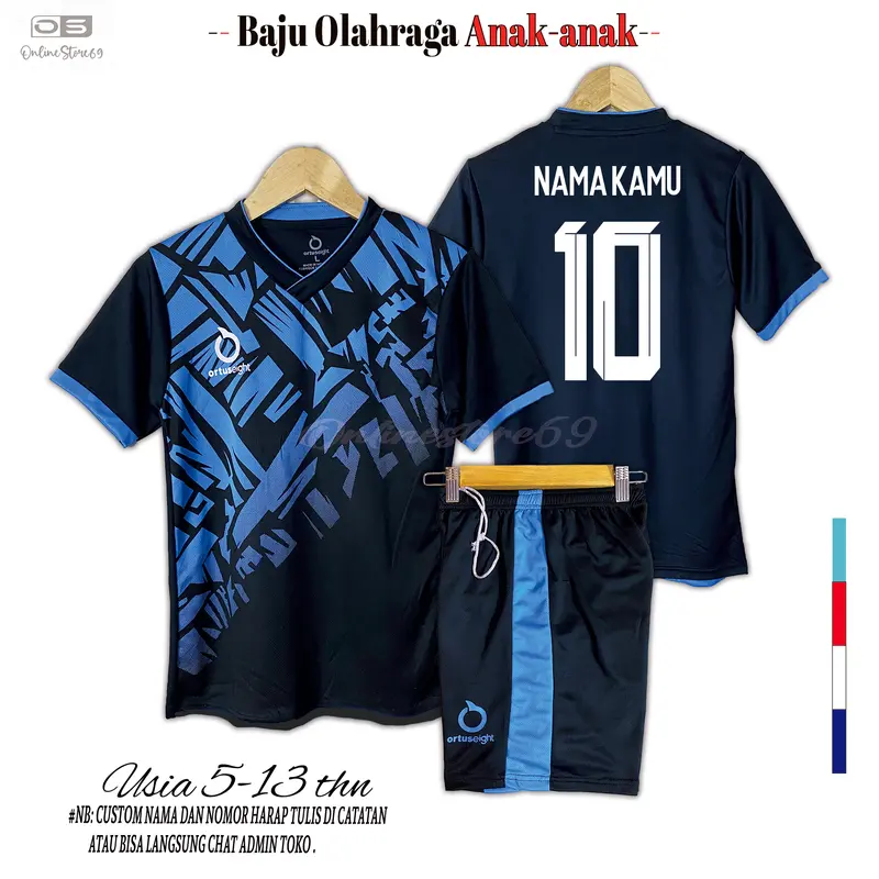COD Custom nama baju futsal anak unisex/ jersey bola anak usia 5-13 thn Sport Outdoor 3