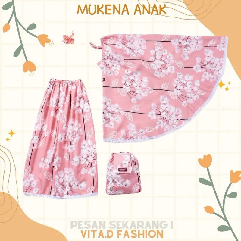 Mukena Anak Perempuan Motif Bunga-bunga Muslim Cantik Usia 1-10 Tahun - Mukenah, Traveling, Rayon, Renda,