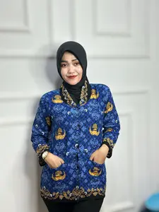 Batik KORPRI wanita kerah hitam bahan katun 40s full furing lengan panjang terbaru