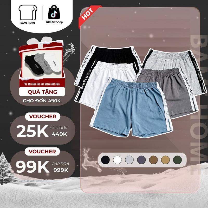  Quần đùi nam quần short nam mặc nhà mặc ngủ chất vải thun cotton cao cấp form Slim Fit trên gối thoải mái QT4C04 BAMIHOME store 