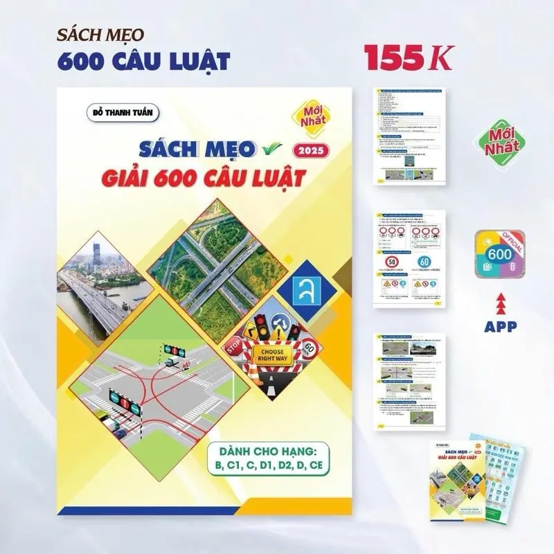 ( Sách mới áp dụng năm 1/7/2026 ) Sách lý mẹo học lái xe ô tô B-C1-C-D1-D2-D-CE ( 600 câu có kèm video bài giảng )