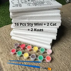 Styrofoam Lukis Mini | Isi 16 Pcs + 2 Cat + 2 Kuas | Kreasi Anak