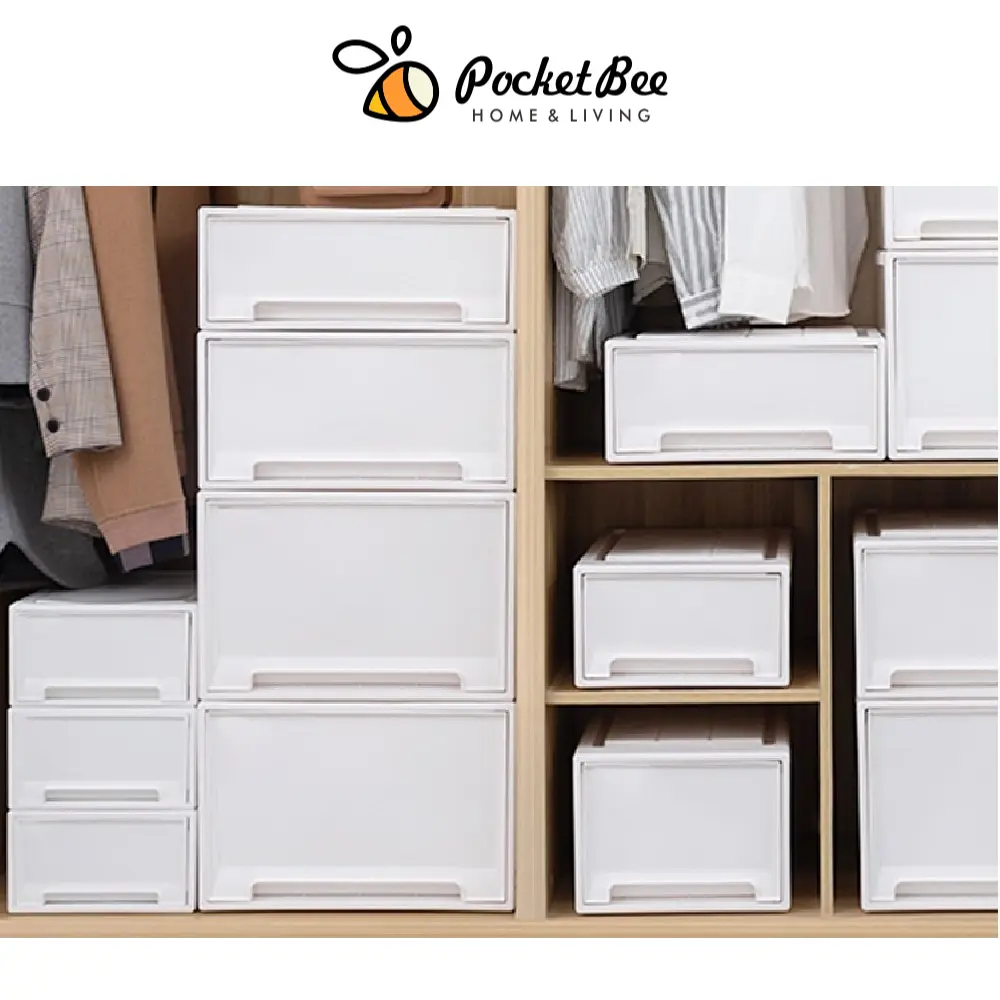 Pocketbee Stackable Storage Chest Drawers Box Transparent Plastic Shoe box Large