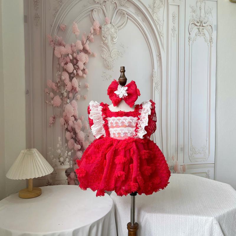 Body Váy Bí Đỏ Ren Bông Kèm Tuban 3-11 Kg,Đồ Liền Thân Cho Bé Gái Đầy Tháng Sinh Nhật