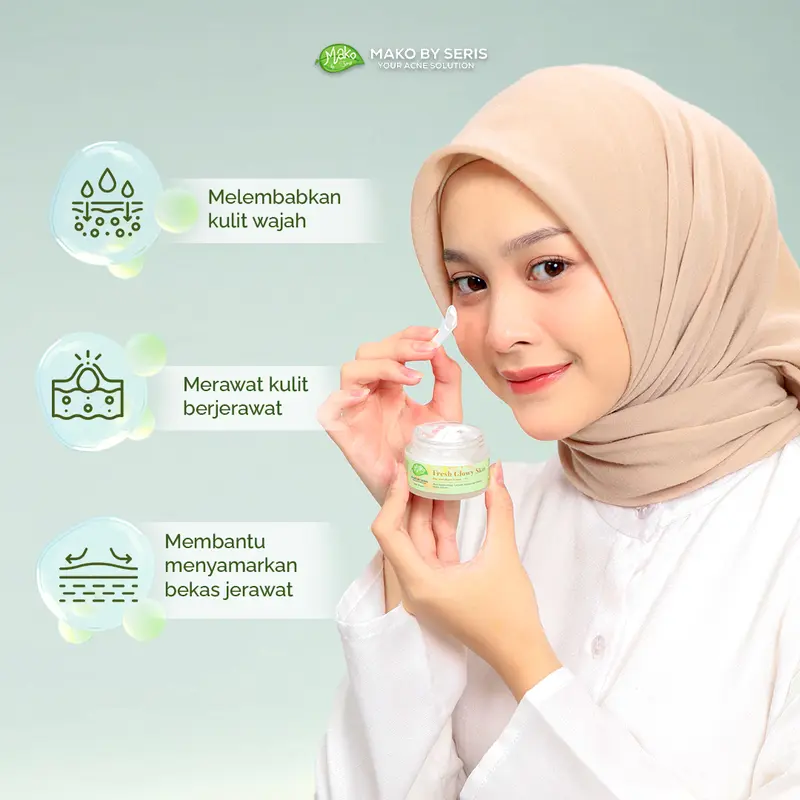 Mako by Seris - Combo 2 Produk Moisturizer Fresh Glowy Day Night Cream Glow Up Booster Acid Facial Pelembab Perawatan Pencerah Kulit Mencerahkan Jerawat Flek Hitam Muka Wanita 2