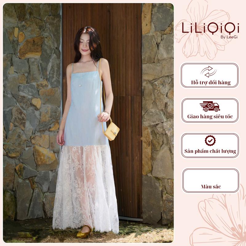 Váy hai dây linen nữ phối chân ren tùng xoè dáng dài tiểu thư danh cho nữ đi du lịch đi chơi Pure Dress LiLiQiQi by LeeGi - DD976