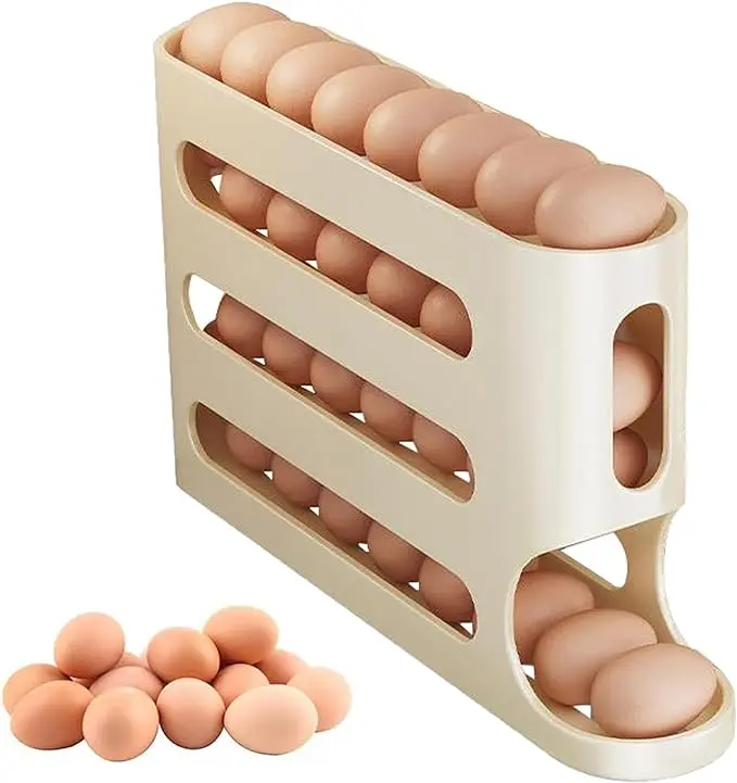 Egg Holder for Fridge,Automatic Rolling Egg Dispenser,Holds Dozens of Eggs,Large Capacity Egg Organizer for Kitchen Countertop Cabinets