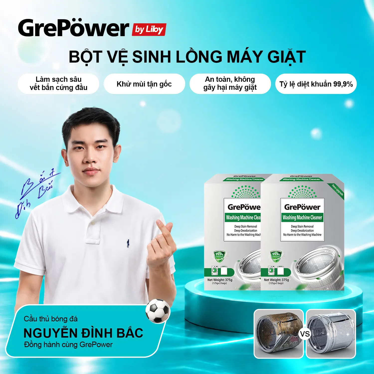 【Grepower by Liby 】 Dung Dịch Tẩy Rửa Máy Giặt, 3 Túi-D1