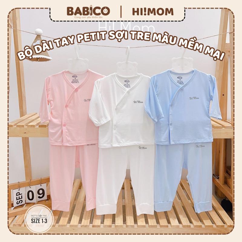 Bộ Quần Áo Dài Tay Kiểu Hàn HIMOM Vải Petit Sợi Tre Mềm Mại Và Thoáng Mát Cho Bé Từ 3-8 kg