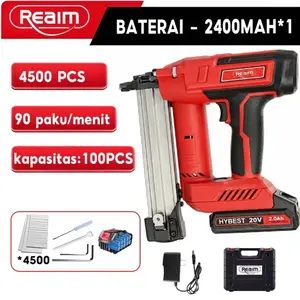 Reaim Hybest 20V Baterai 2400mAh 4500 PCS 90 Paku Menit Kapasitas 100PCS Alat Pemasang Paku Portabel