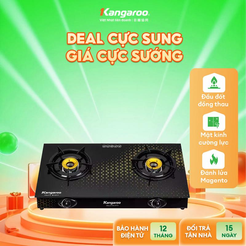 [ LIVE ] [ Cấn nhẹ+ Hư bao bì ]  Bếp gas đôi dương kính Kangaroo KG8G1C - mặt kính cường lực, đầu đốt ĐỒNG-tiết kiệm Gas, kiềng bếp tháo rời dễ dàng.