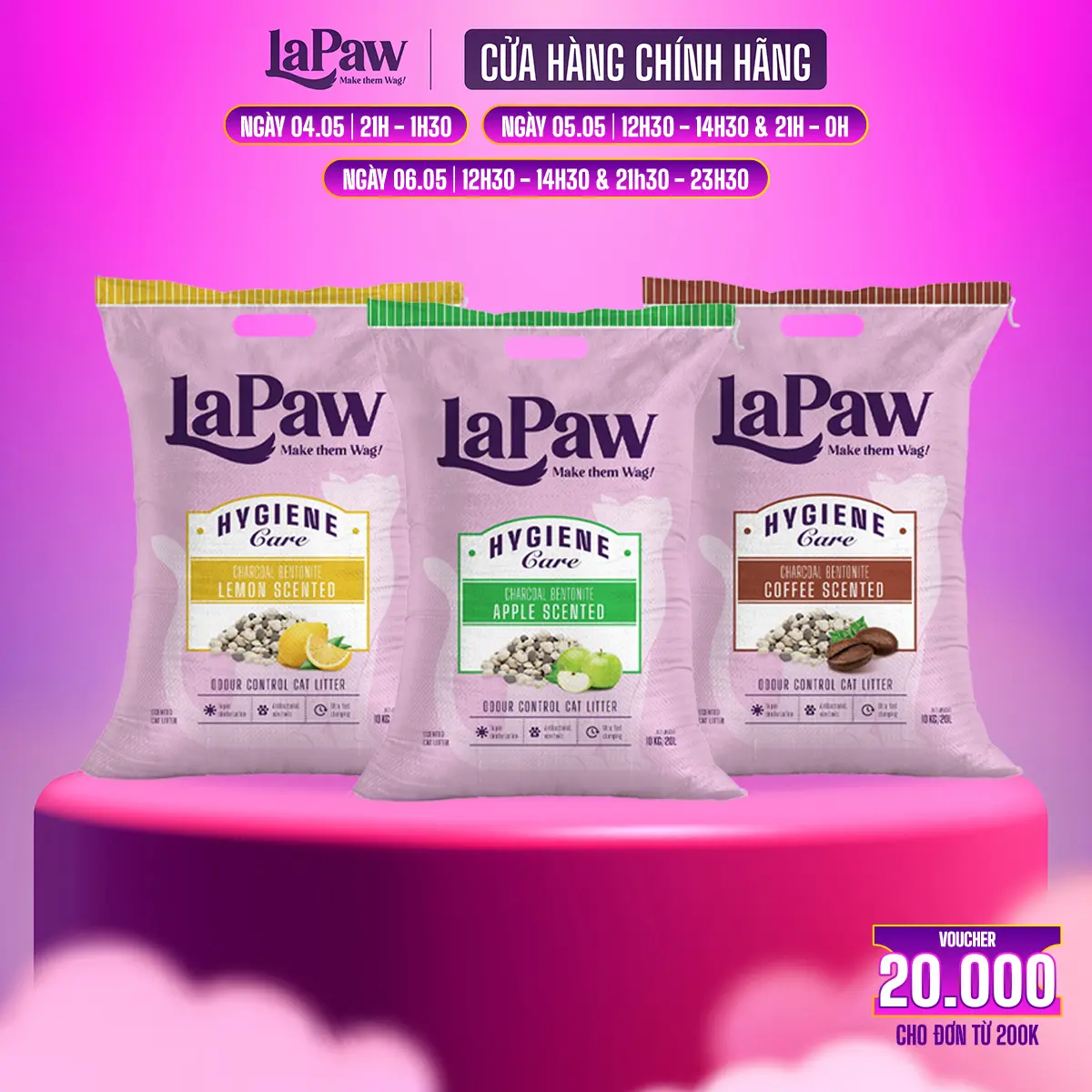 【LaPaw】( Mua 2 trợ ship)  Cát cho mèo vón cục tốt than hoạt tính đất sét 20L/ 10KG