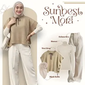 One Set Wanita 4IN1 Elegan Adem Stylish II Setelan Kekinian Casual Look (CELANA ORO + MANSET + VEST CORP + HIJAB BELLA) - SL166