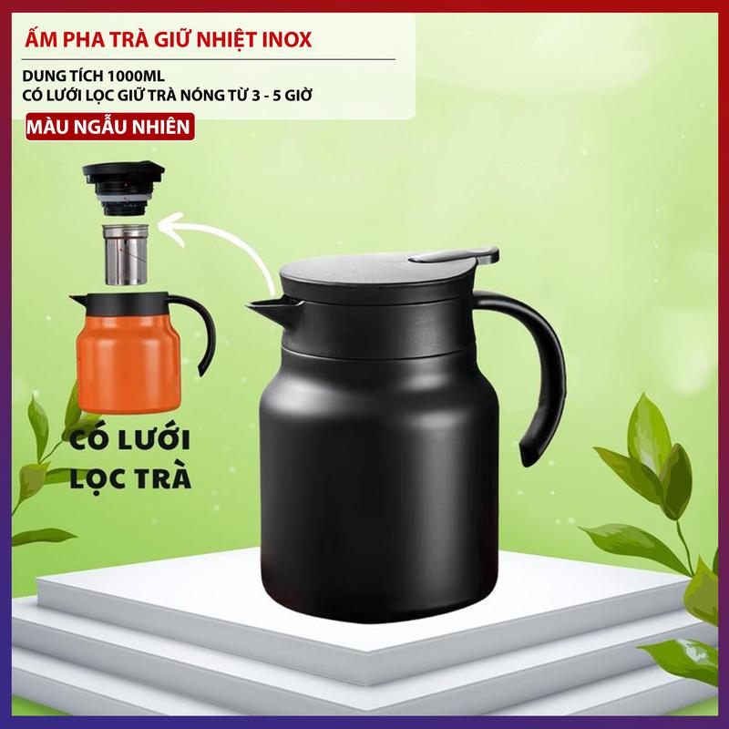  Ấm Pha Trà Giữ Nhiệt Inox Dung Tích 1000ml Có Lưới Lọc GIữ Trà Nóng Lên Đến 5 Giờ 
