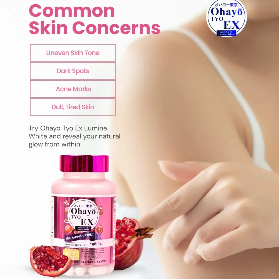 Ohayo TYO EX Lumine White 60 Capsules - Glutathione Collagen Antioxidants Food Supplement for Skin Health FDA Registered ISO Certified Made in Japan - TikTok Shop Philippines Ohayo TYO EX Lumine White 60 Capsules - Glutathione Collagen Antioxidants Food Supplement for Skin Health FDA Registered ISO Certified Made in Japan - TikTok Shop Philippines