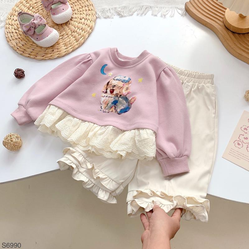  Hey Susie S6990 - Set Áo Cún Tím Quần Kem Cho Bé Gái Size 9-23kg 