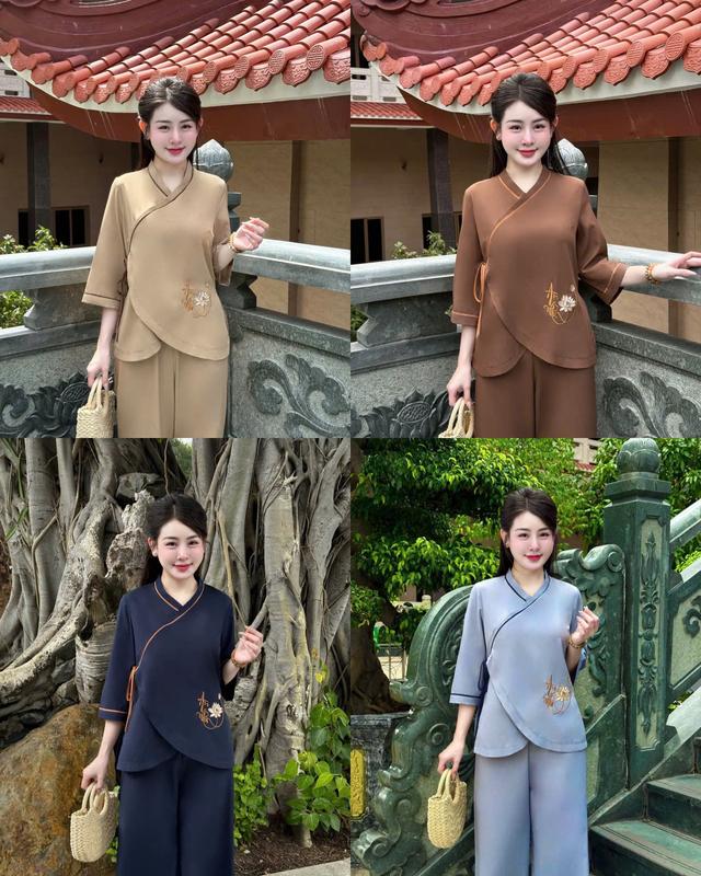 Áo Lam Đi Chùa - Bộ đi lễ nữ Phật tử Mẫu đồ lam mặc nhà đi chơi đều xinh chính hãng Sen Hồng B29