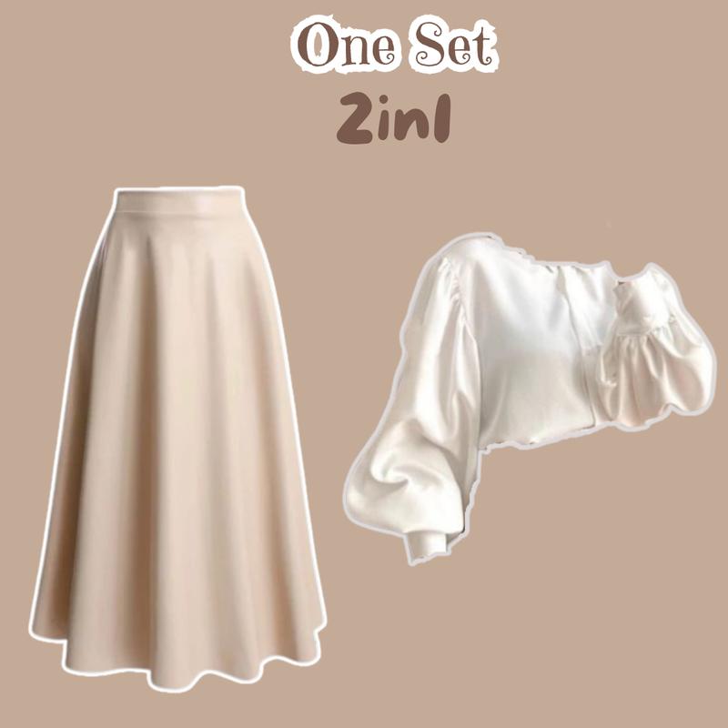 One Set Outfit Wanita Berlapis Blouse Lucu Shakilla  & Rok A Payung & Hijab Bahan Premium  CO LR34 5