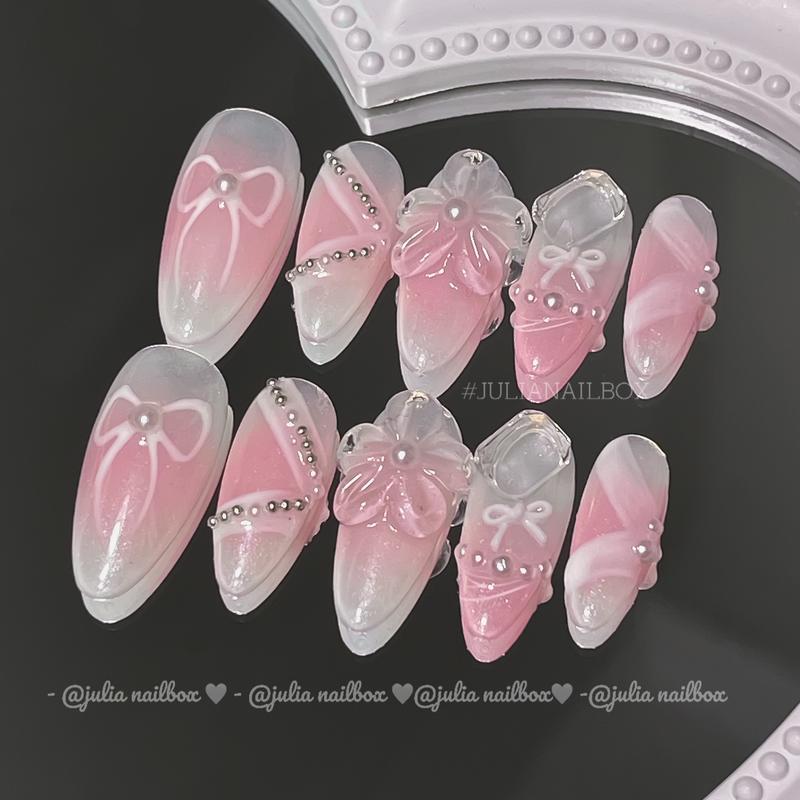  JuliaNailbox Mã 413 Móng tay giả thiết kế thủ công sơn gel  tặng kèm keo miếng dán dũa bông cồn   gắn dễ dàng tiện lợi có thể tái sử dụng 