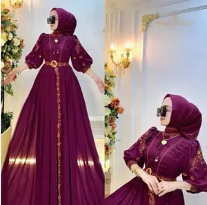 Fujji Dress Wanita Muslim Terbaru 2024 - Gamis Pesta Mewah Elegan Premium untuk Kondangan Jumbo Kekinian - Dewasa, Lebaran Ceruty Bordir Maxi Simple