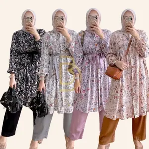 Novela Set Tunik - One Set Wanita Kekinian Rayon Premium Baju Setelan Wanita Celana Kulot LD 110 cm