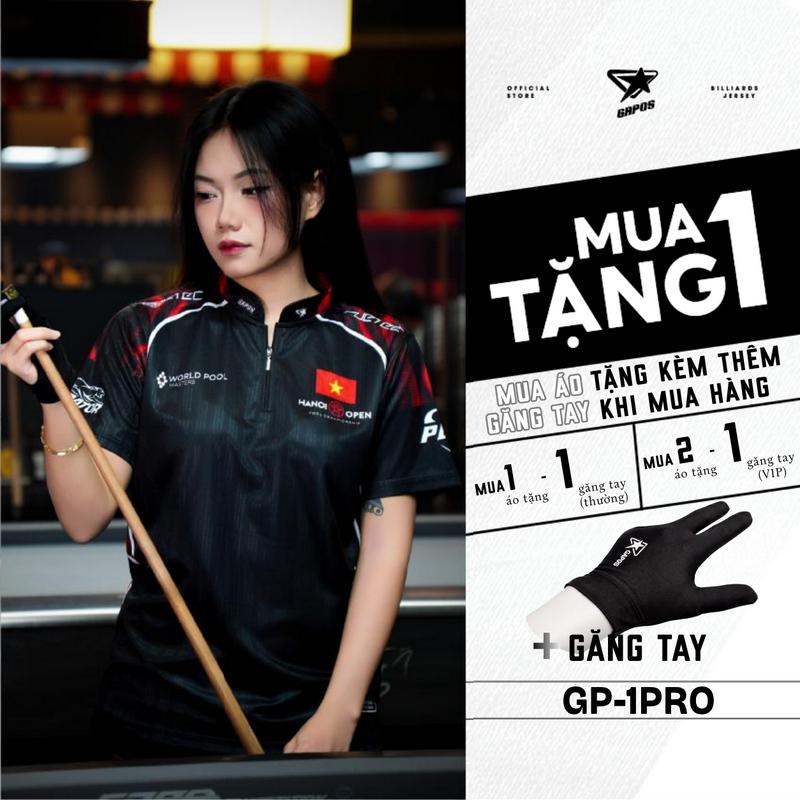 Áo Thể Thao Bida, Áo Thi Đấu Billiard Mã GP-1PRO Trang Phục Thể Thao, Chất Vải Thể Thao Co Giãn Thoải Mái, Họa Tiết Geometric Halftone, Màu Đen Đỏ Cực Chiến Dành Cho Nam và Nữ (Gapos) Menswear Top Sport