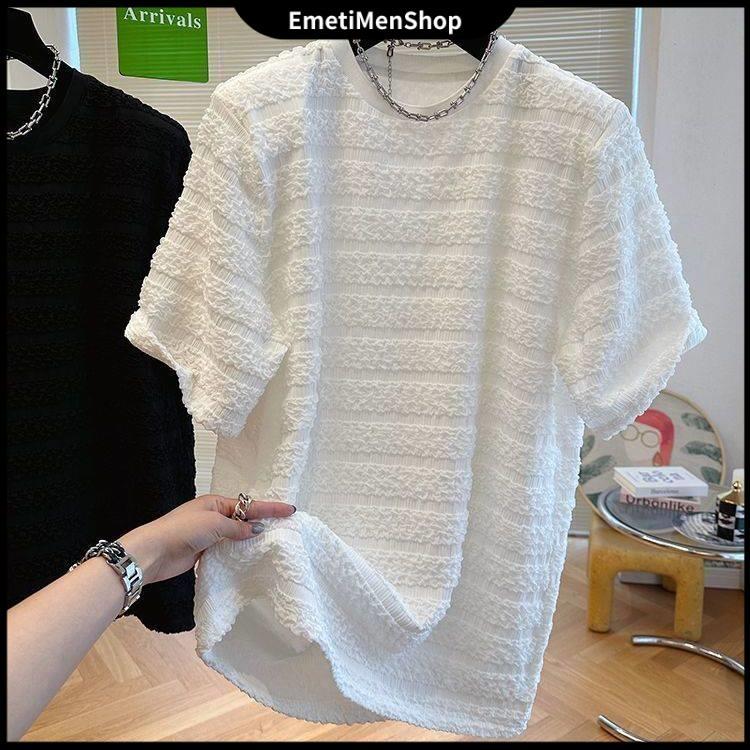 Áo Thun Nam, Cổ Tròn, Màu Trơn Dáng Rộng Vừa Vặn, Thoải Mái Và Thoáng Khí, Phong Cách Sang Trọng Độc Đáo, Đẹp Trai, Thích Hợp Cho Công Sở Và Đi Chơi, Thời Trang Đi Lại Đơn Giản, Phong Cách Hàn Quốc Mới Menswear Màu Đen