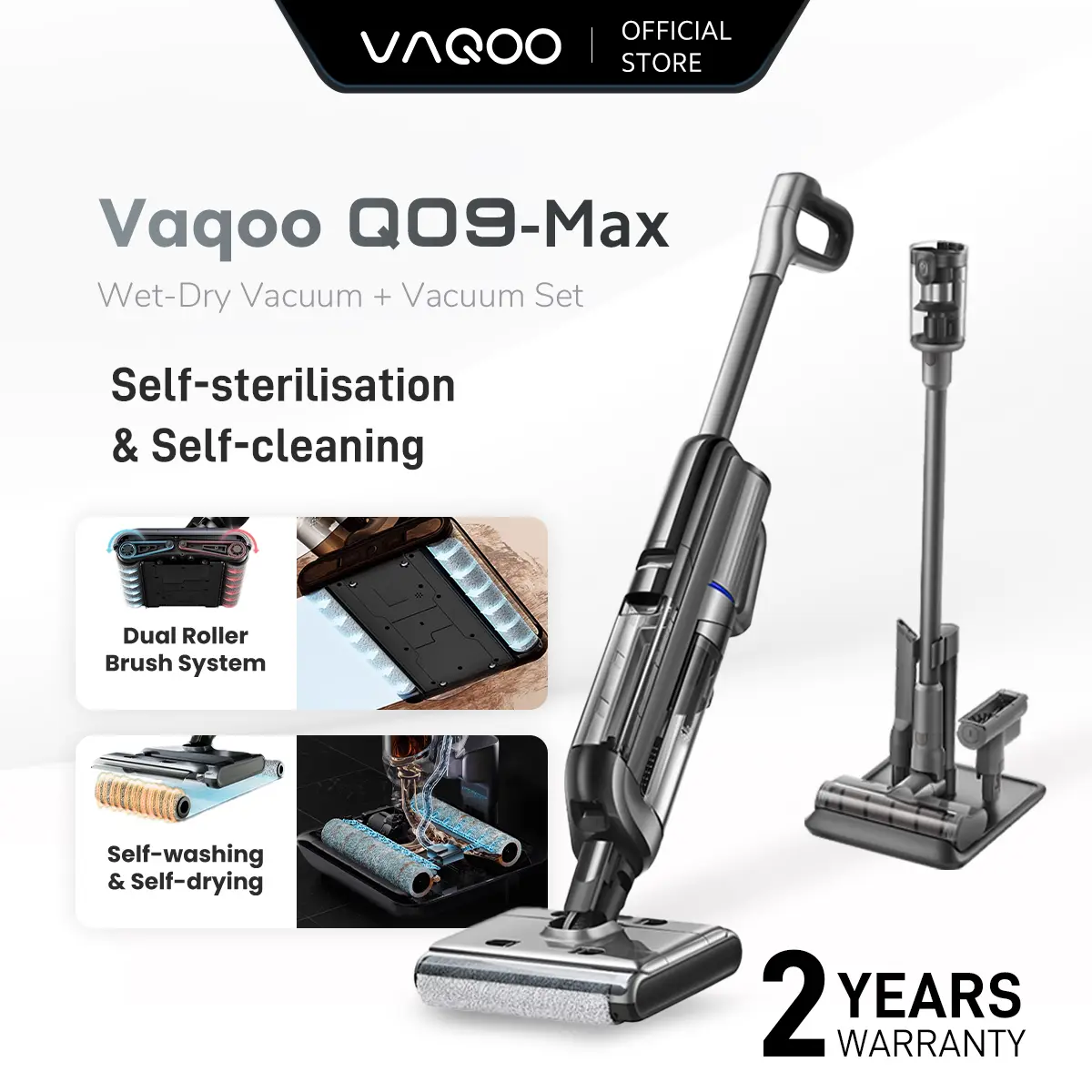Vaqoo Q09-MAX Wet Dry Vacuum Cleaner Smart Auto Dirt Detection Self-Cleaning Sterilisation