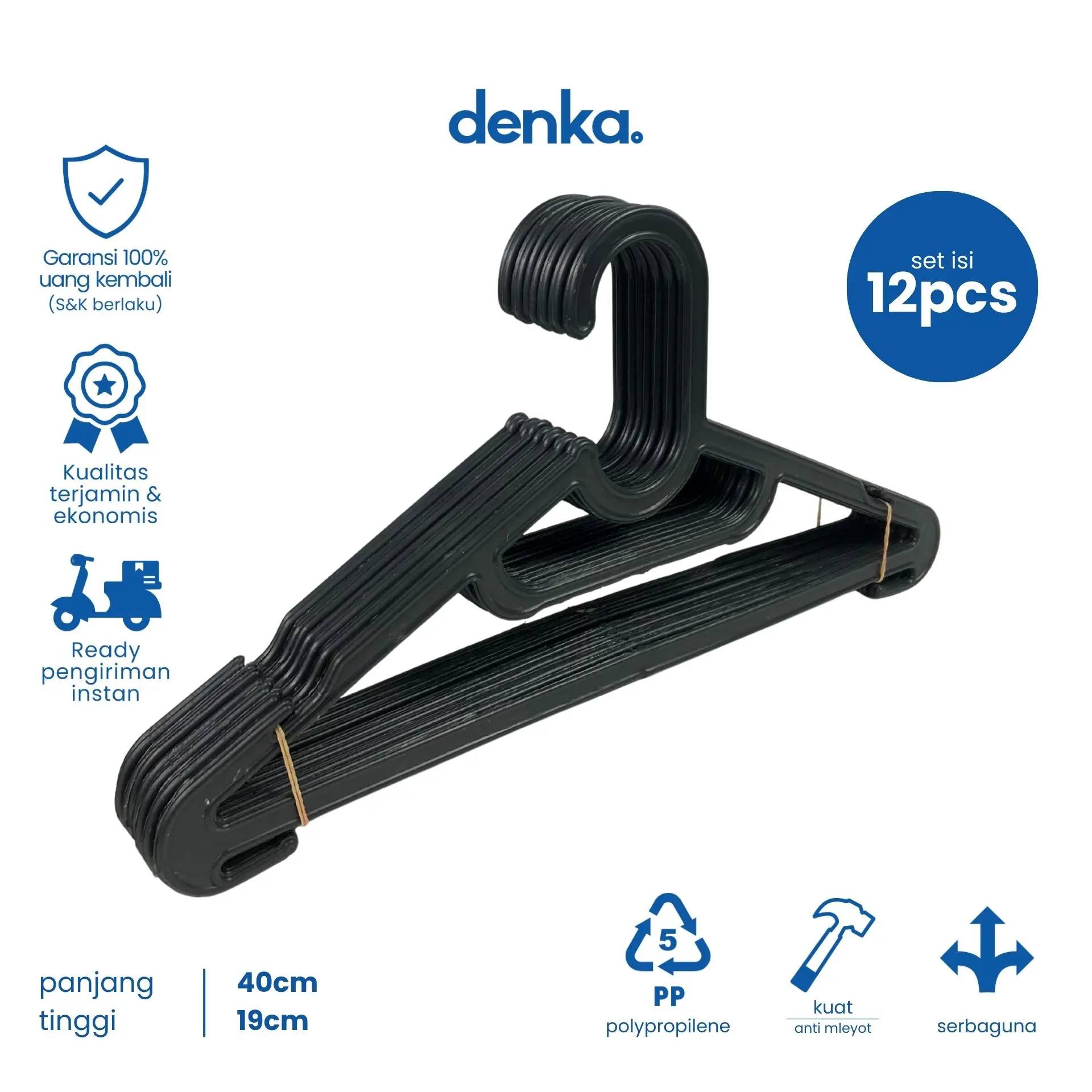 Isi 12 Pcs Hanger Gepeng Gantungan Baju Celana Laundry Serbaguna Plastik Dewasa 40x20 CM Hitam