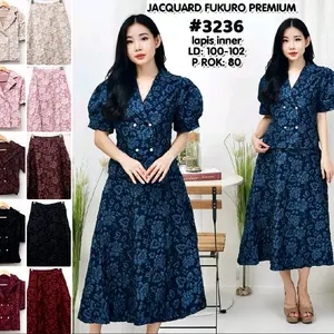 setelan wanita bahan jacquard fukuro premium lapis inner