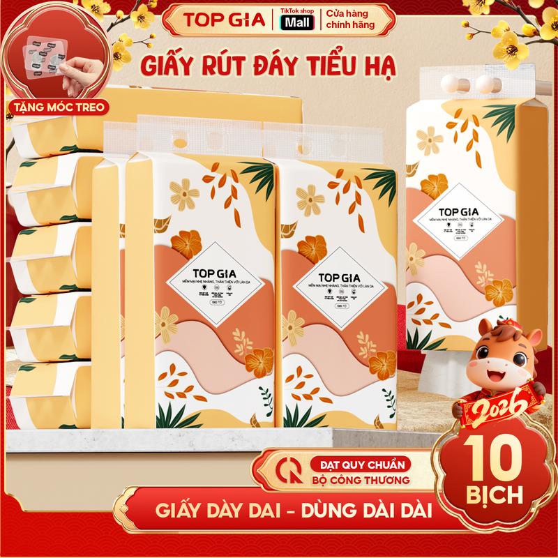 SIÊU MỀM MỊN - TIẾT KIỆM Thùng 10 Bịch Khăn Giấy Rút Đáy Tiểu Hạ TOP GIA 4 Lớp Mềm Mịn Thành Phần Bột Gỗ Tự Nhiên Thân Thiện An Toàn Khăn Giấy Vệ Sinh 1000 tờ,4 lớp Tặng 3 móc treo tiện lợi Giấy Vệ Sinh giấy rút ĐẠT QUY CHUẨN CỦA BỘ CÔNG THƯƠNG VTG86
