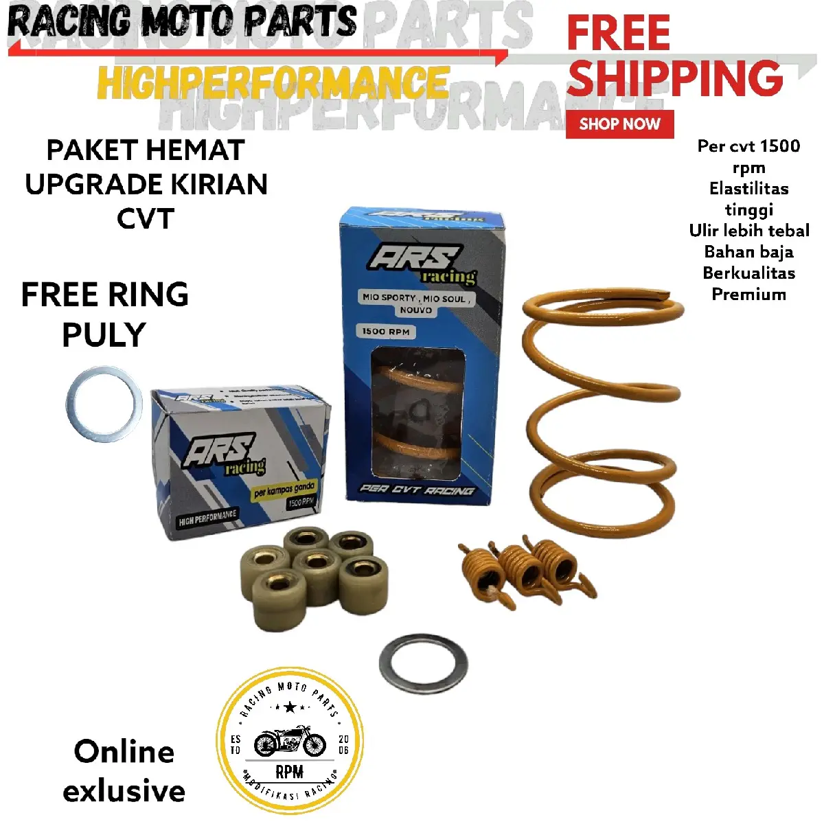Paket Kirian CVT Mio - Mio sporty - Mio Garnis - Mio soul - Fino karbu - Paket Per cvt Racing 1500 Rpm Upgrade Cvt mio Per ganda Per Sintri Roller dan Ring pully Racing kualitas Bagus Motor Motorcycle Sepeda
