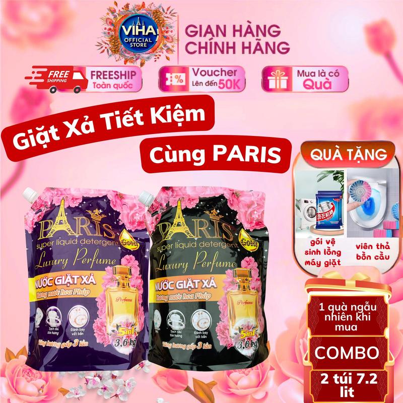  THÙNG 2 TÚI  7,2KG  NƯỚC GIẶT PARI HƯƠNG HOA PHÁP NƯỚC GIẶT PARI TÚI 3600ML LƯU HƯƠNG LÂU Làm Sạch nuoc  giat chất  tẩy 